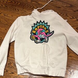 Raptors Mitchell & Ness White Hoodie with Neon Dinosaur Logo
